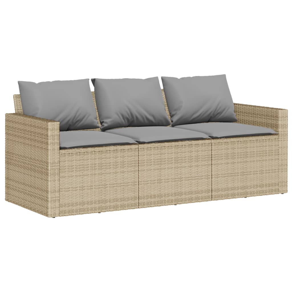 Gartensofa mit Kissen 3-Sitzer Beige Poly Rattan