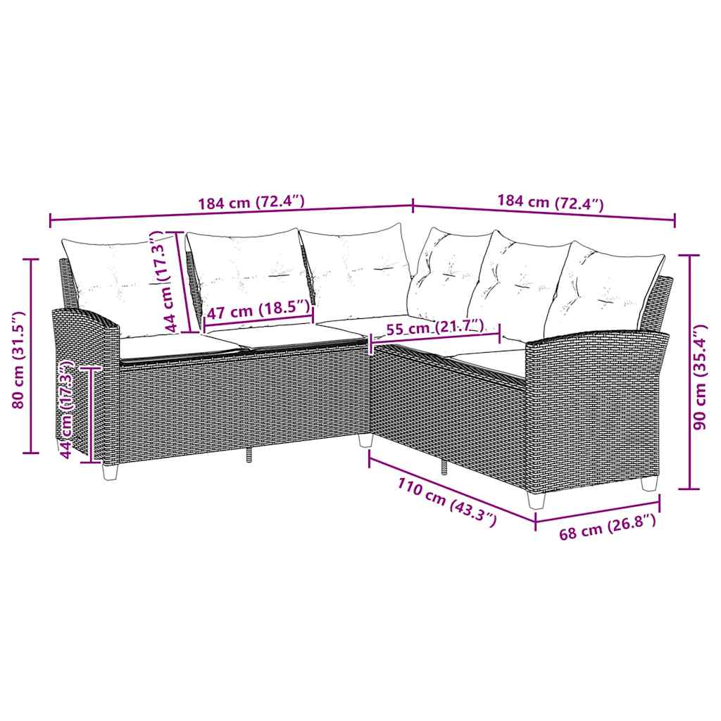 L-förmiges Couchsofa mit Kissen Graues Polyrattan