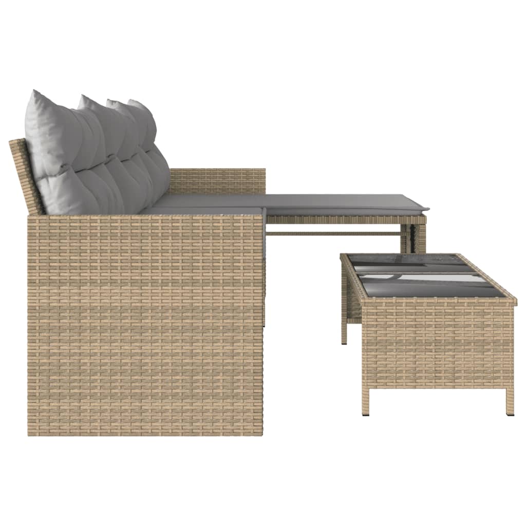 Gartensofa in L-Form mit Tisch und Kissen Beige Poly Rattan