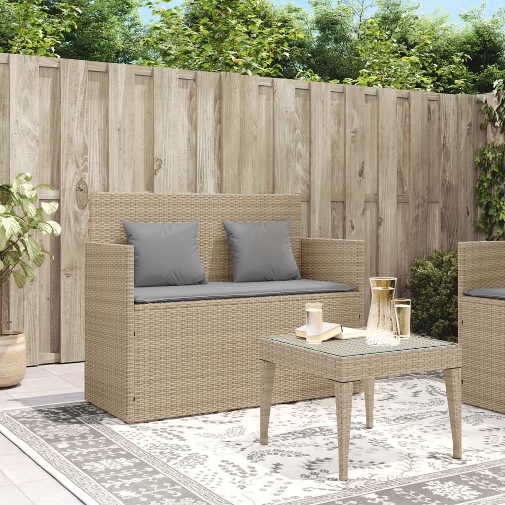 Gartenbank mit Kissen Beige Poly Rattan