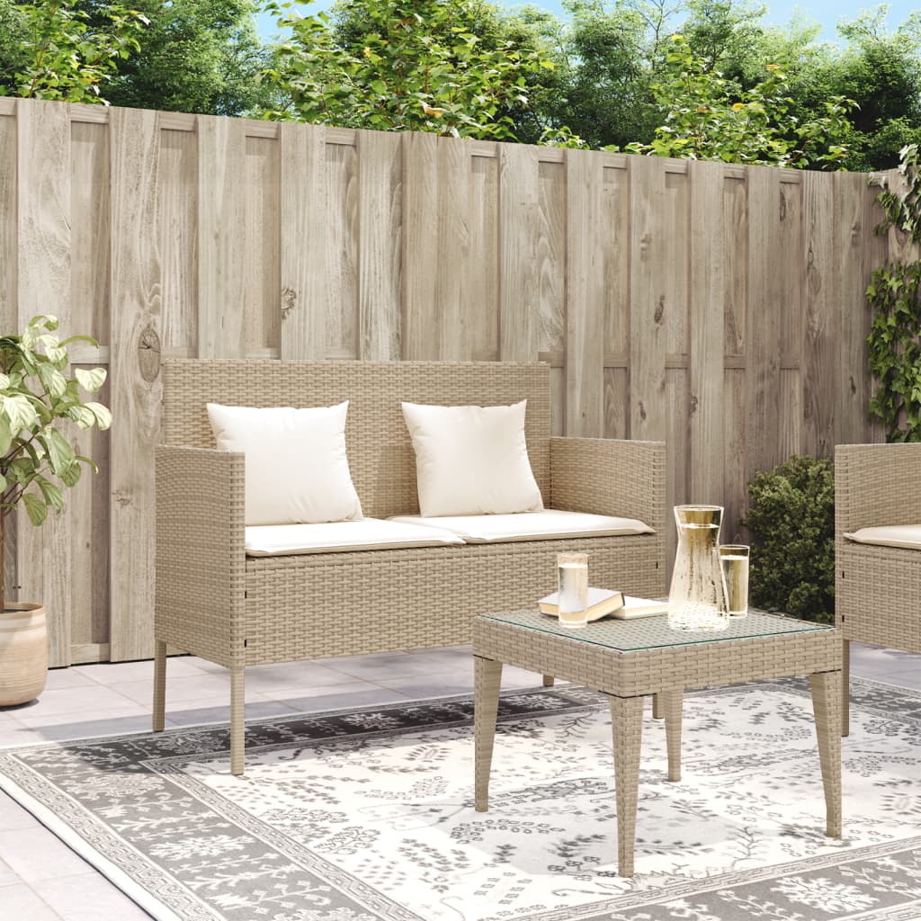 Gartenbank mit Kissen Beige Poly Rattan