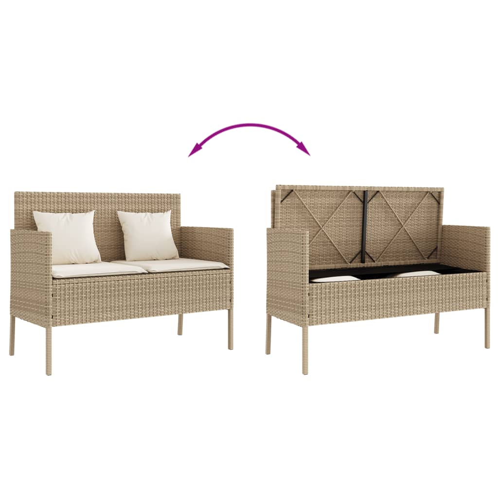 Gartenbank mit Kissen Beige Poly Rattan