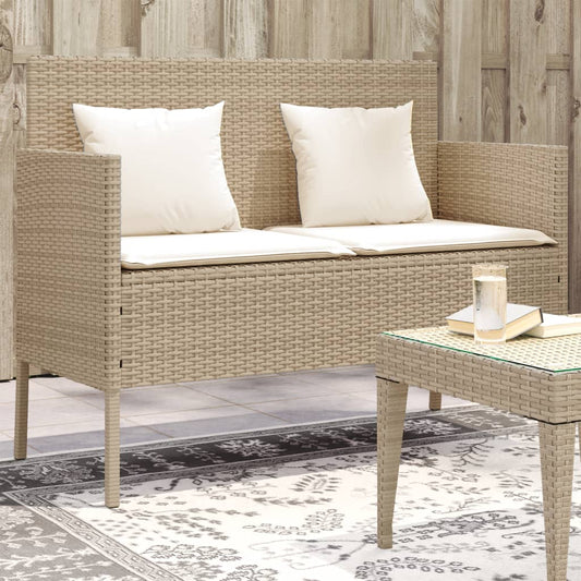 Gartenbank mit Kissen Beige Poly Rattan