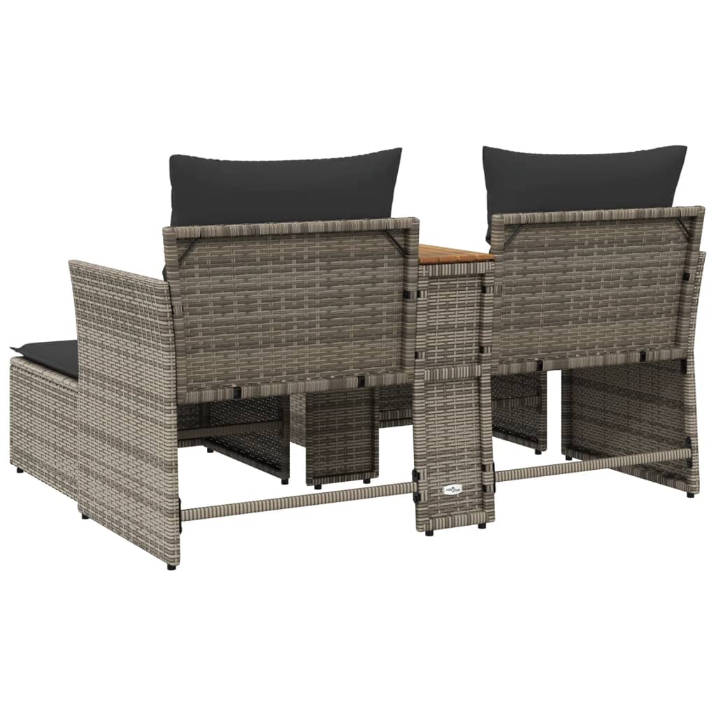 Gartensofa 2-Sitzer mit Hockern Grau Poly Rattan