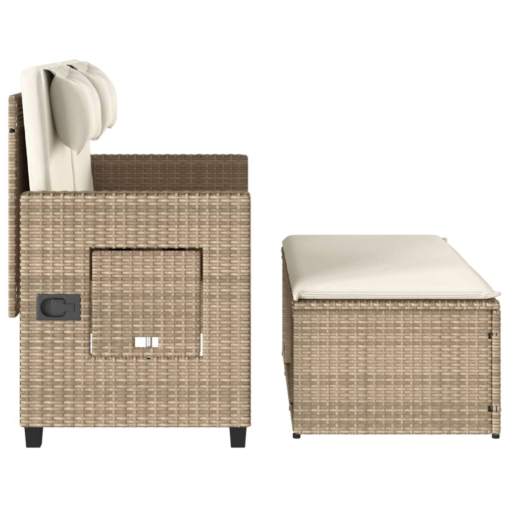 Gartenbank Verstellbar mit Kissen Beige Poly Rattan