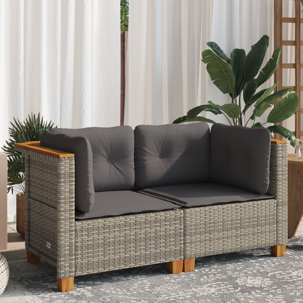 Garten-Ecksofas mit Kissen 2 Stk. Grau Poly Rattan