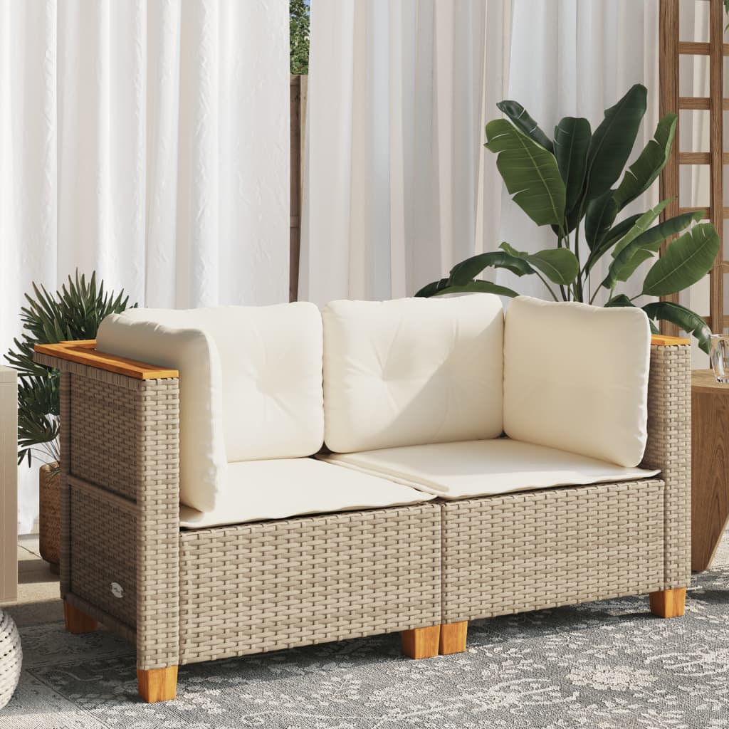 Garten-Ecksofas mit Kissen 2 Stk. Beige Poly Rattan