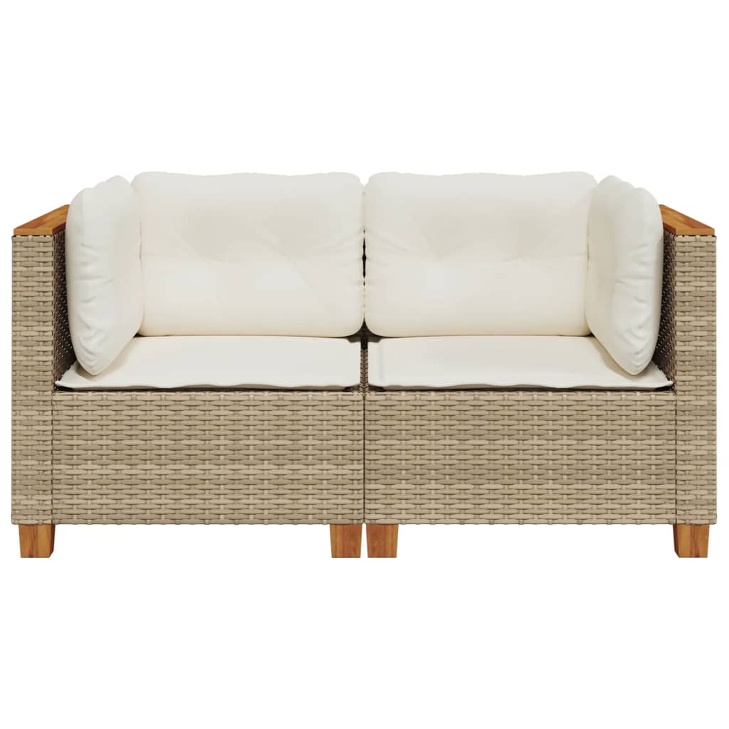 Garten-Ecksofas mit Kissen 2 Stk. Beige Poly Rattan