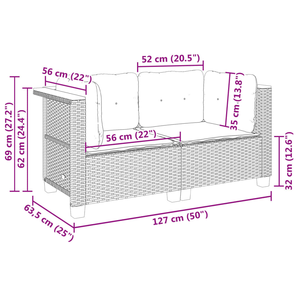 Garten-Ecksofas mit Kissen 2 Stk. Beige Poly Rattan