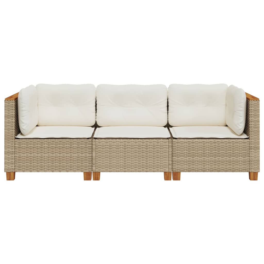 Gartensofa mit Kissen 3-Sitzer Beige Poly Rattan