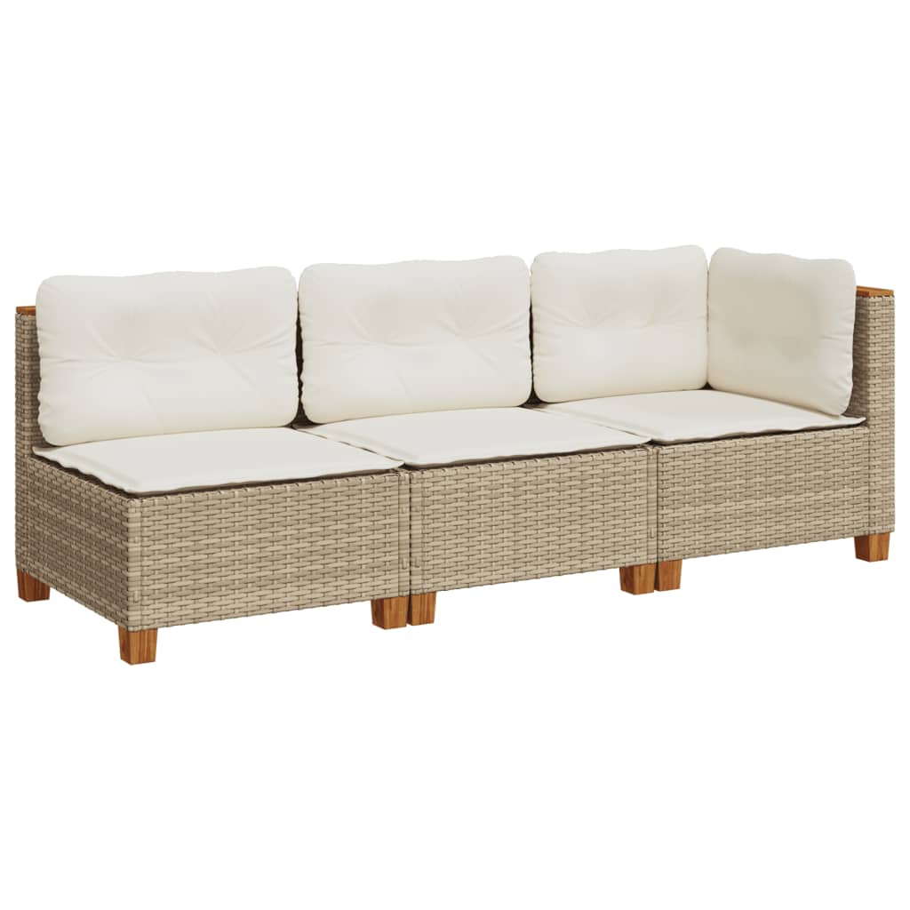 Gartensofa mit Kissen 3-Sitzer Beige Poly Rattan