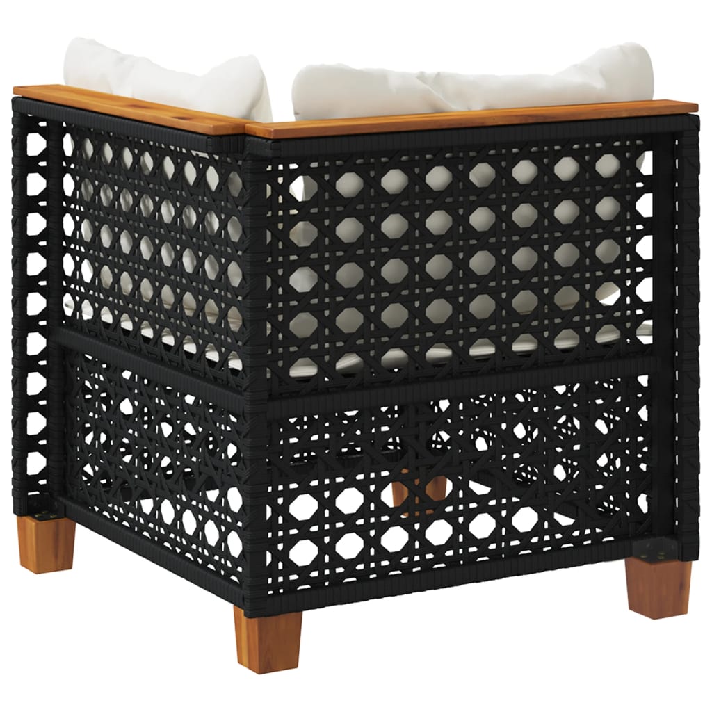 Garten-Ecksofa mit Kissen Schwarz Poly Rattan