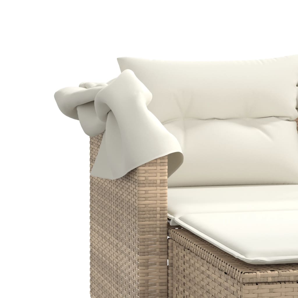 Gartensofa 2-Sitzer mit Dach und Hockern Beige Poly Rattan