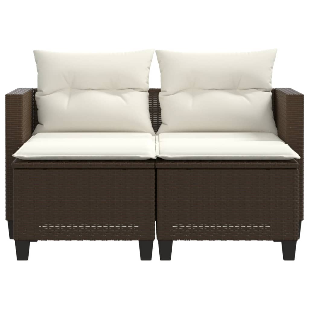 Gartensofa 2-Sitzer mit Hockern Braun Poly Rattan