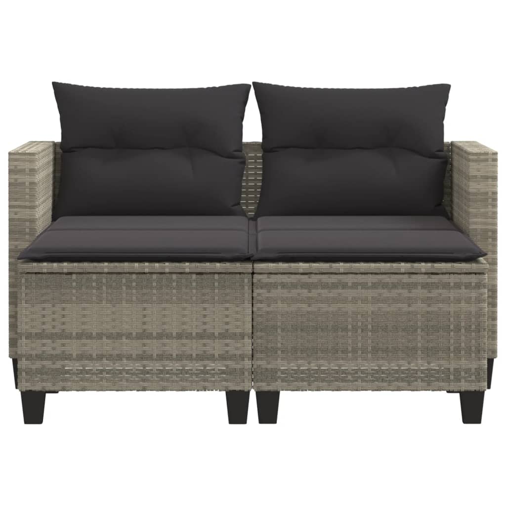 Gartensofa 2-Sitzer mit Hockern Hellgrau Poly Rattan