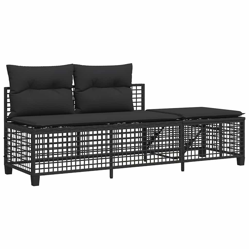 3-tlg. Garten-Ecksofa-Set mit Kissen Schwarz Poly Rattan