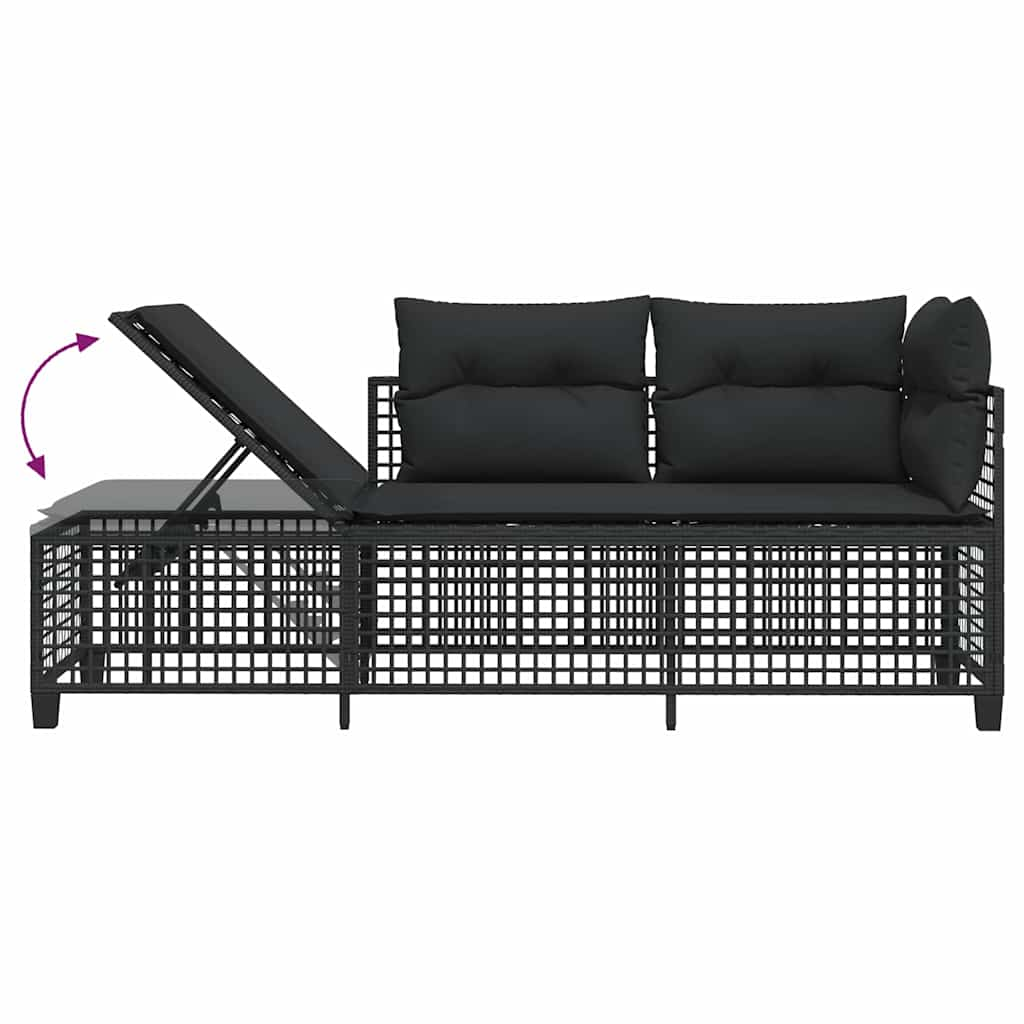 3-tlg. Garten-Ecksofa-Set mit Kissen Schwarz Poly Rattan