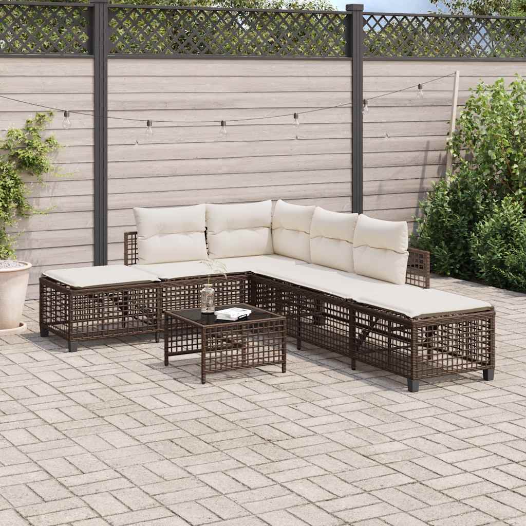 3-tlg. Garten-Ecksofa-Set mit Kissen Braun Poly Rattan