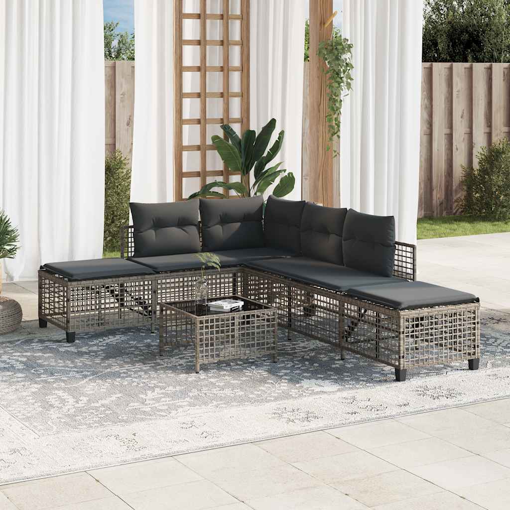 3-tlg. Garten-Ecksofa-Set mit Kissen Grau Poly Rattan