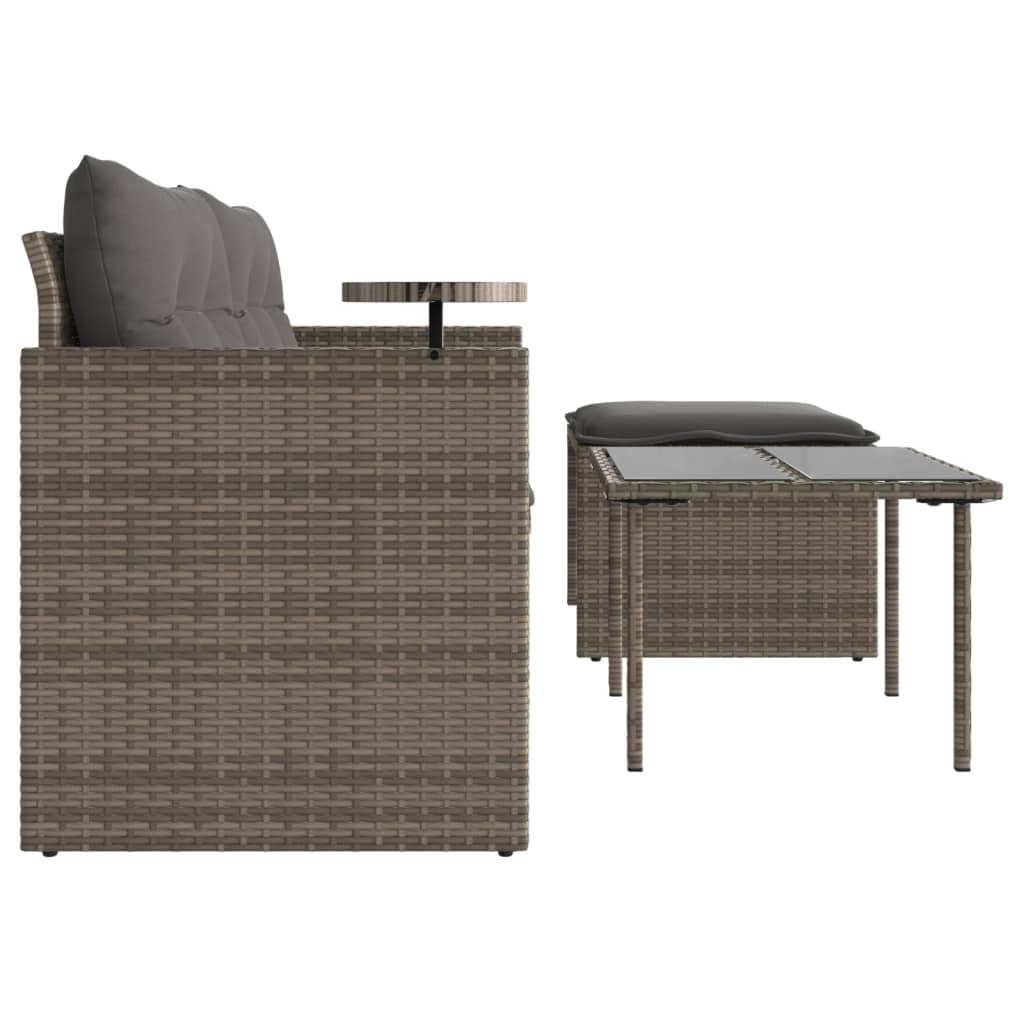 3-tlg. Garten-Sofagarnitur mit Kissen Grau Poly Rattan