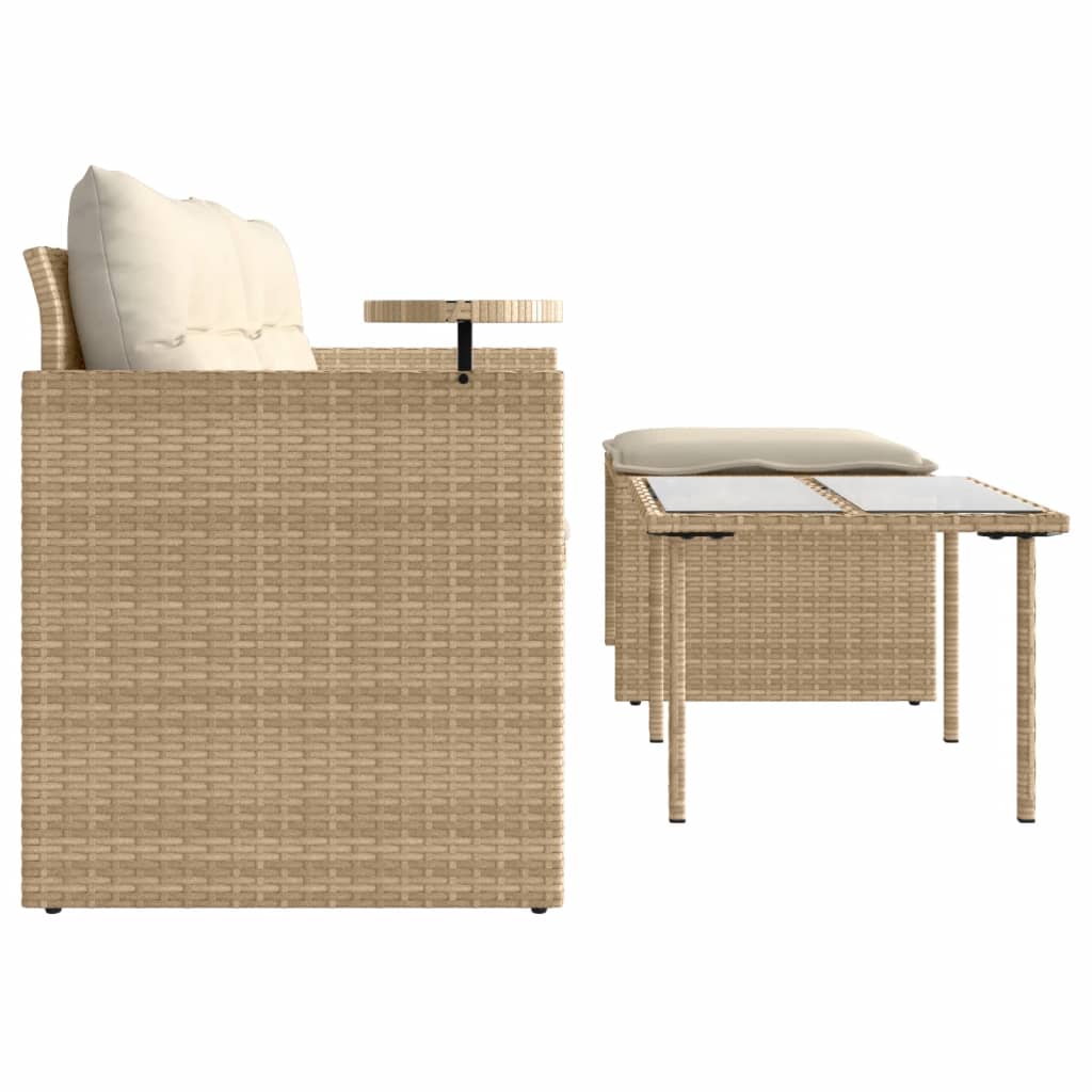 3-tlg. Garten-Sofagarnitur mit Kissen Beige Poly Rattan