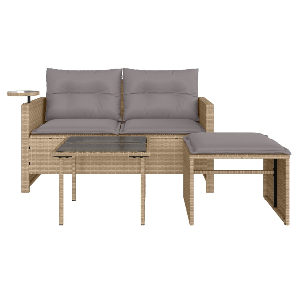 3-tlg. Garten-Sofagarnitur mit Kissen Beige Poly Rattan