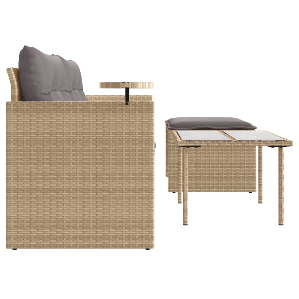 3-tlg. Garten-Sofagarnitur mit Kissen Beige Poly Rattan