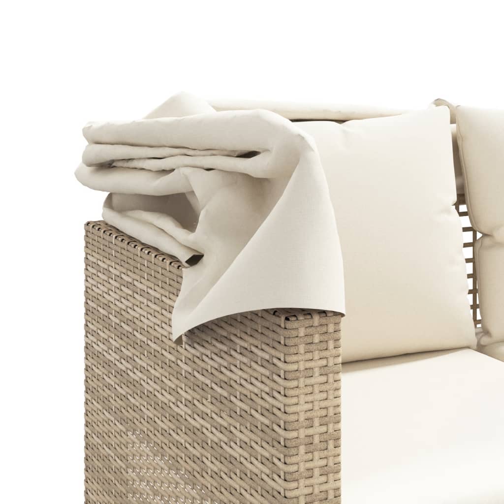 Outdoor-Sofa 3-Sitzer mit Dach und Hockern Beige Poly Rattan