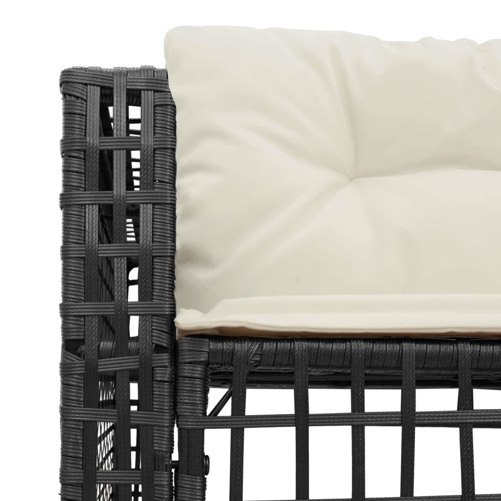 Gartensofa in L-Form mit Kissen und Fußbank Schwarz Poly Rattan