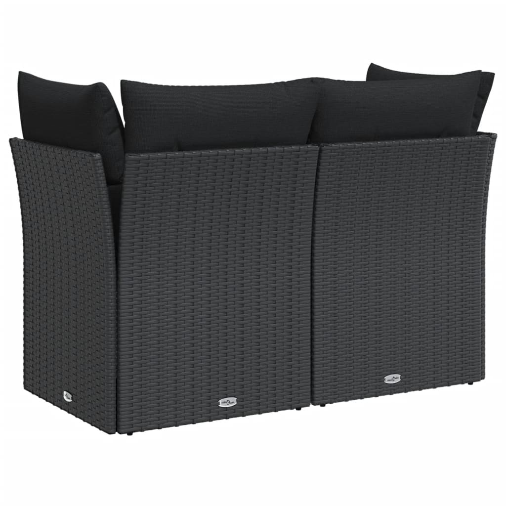 Gartensofa mit Kissen 2-Sitzer Schwarz Poly Rattan