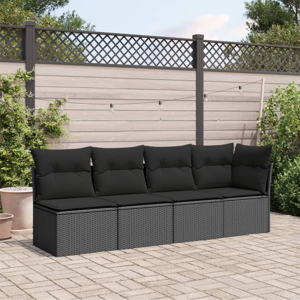 Gartensofa mit Kissen 4-Sitzer Schwarz Poly Rattan