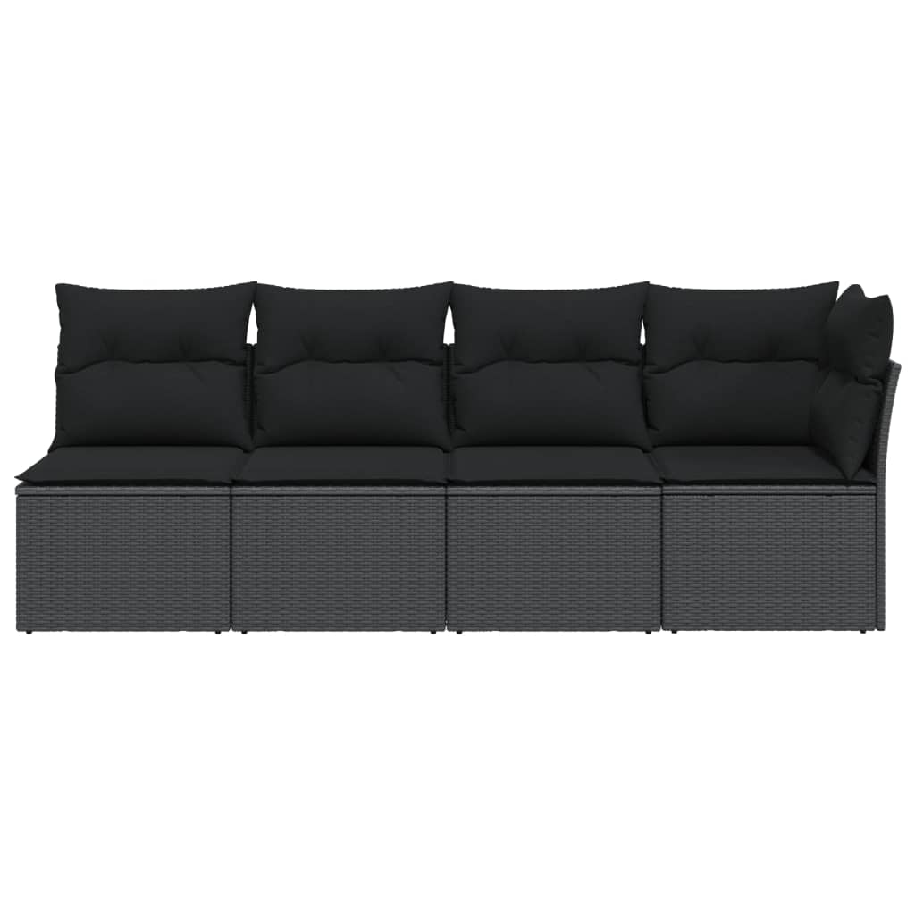 Gartensofa mit Kissen 4-Sitzer Schwarz Poly Rattan