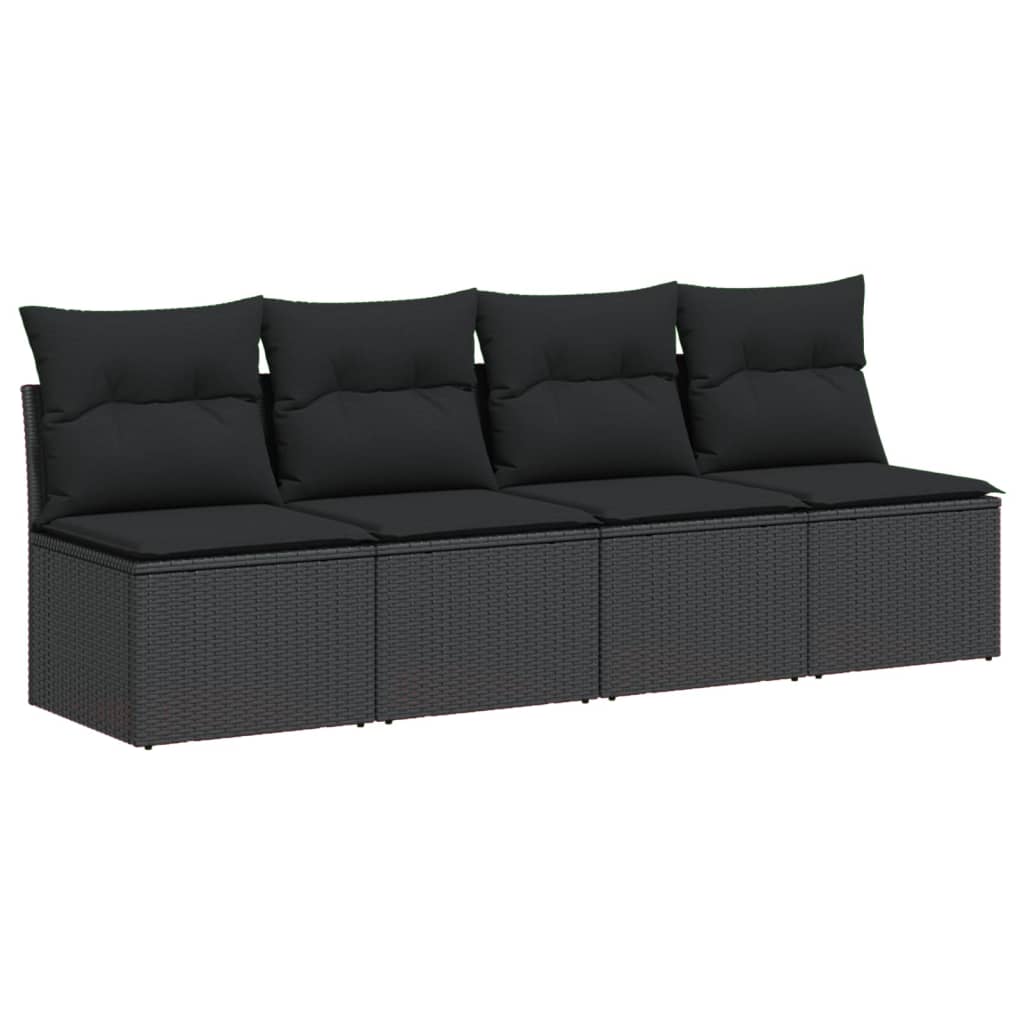 Gartensofa mit Kissen 4-Sitzer Schwarz Poly Rattan