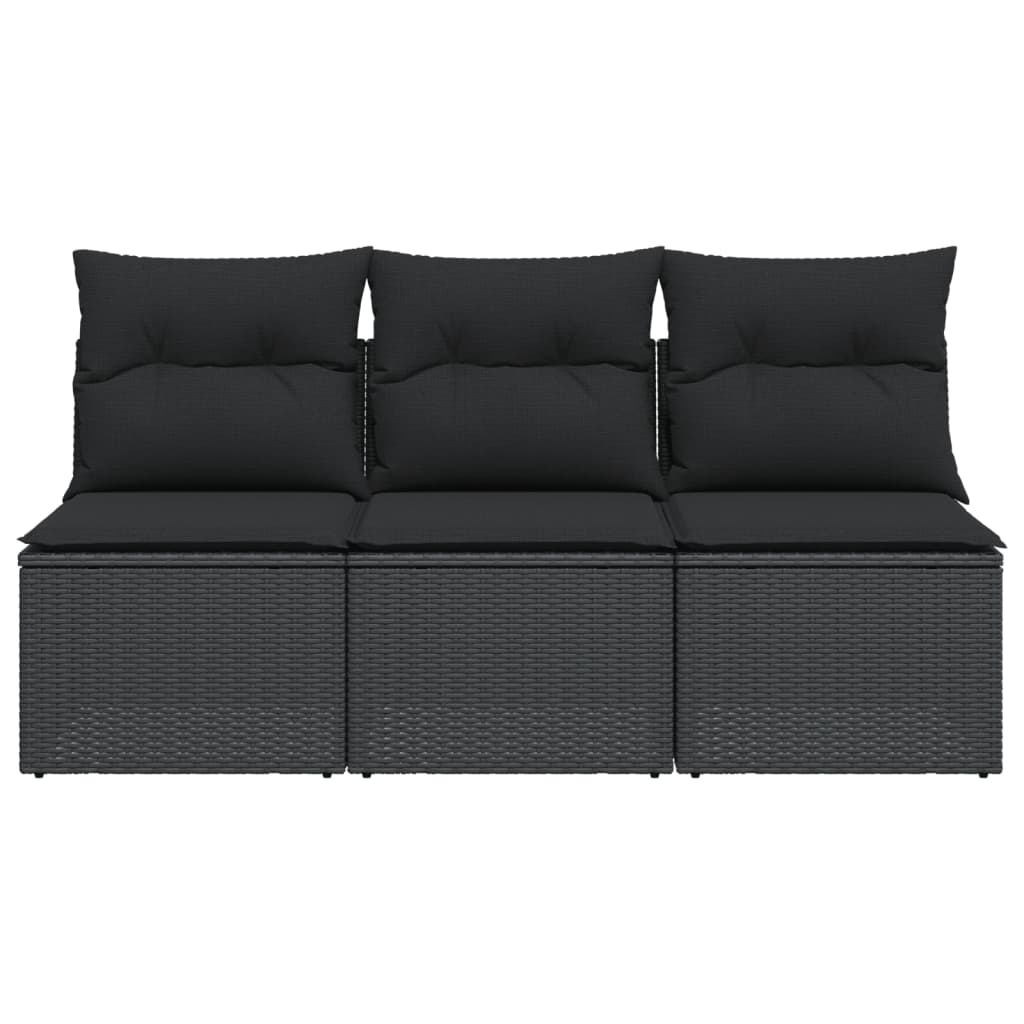 Gartensofa mit Kissen 3-Sitzer Schwarz Poly Rattan