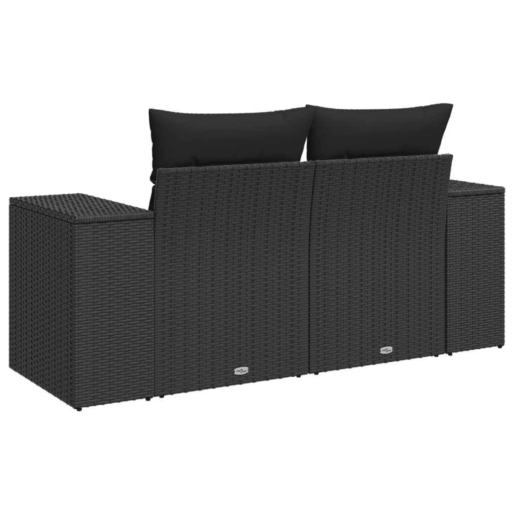 Gartensofa mit Kissen 2-Sitzer Schwarz Poly Rattan