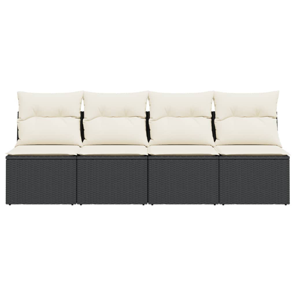 Gartensofa mit Kissen 4-Sitzer Schwarz Poly Rattan