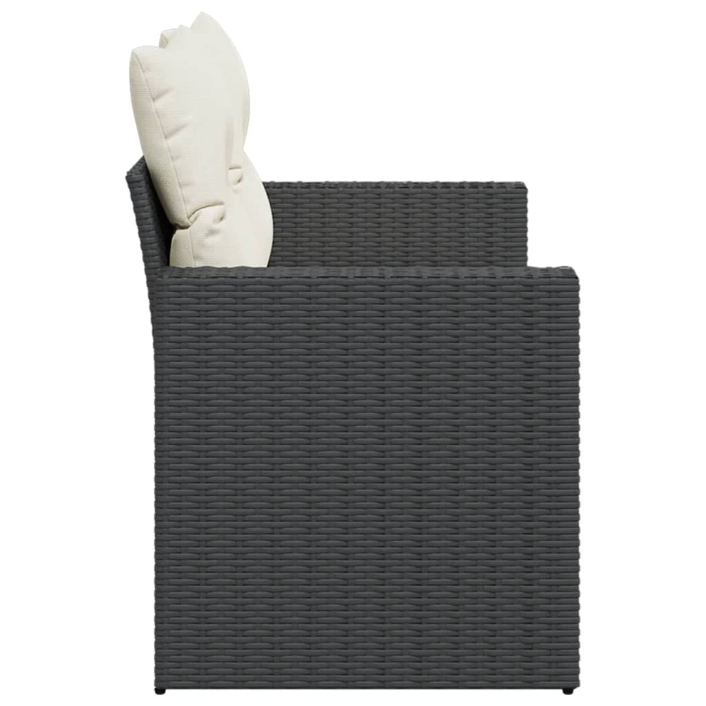 Gartensofa mit Kissen 2-Sitzer Schwarz Poly Rattan