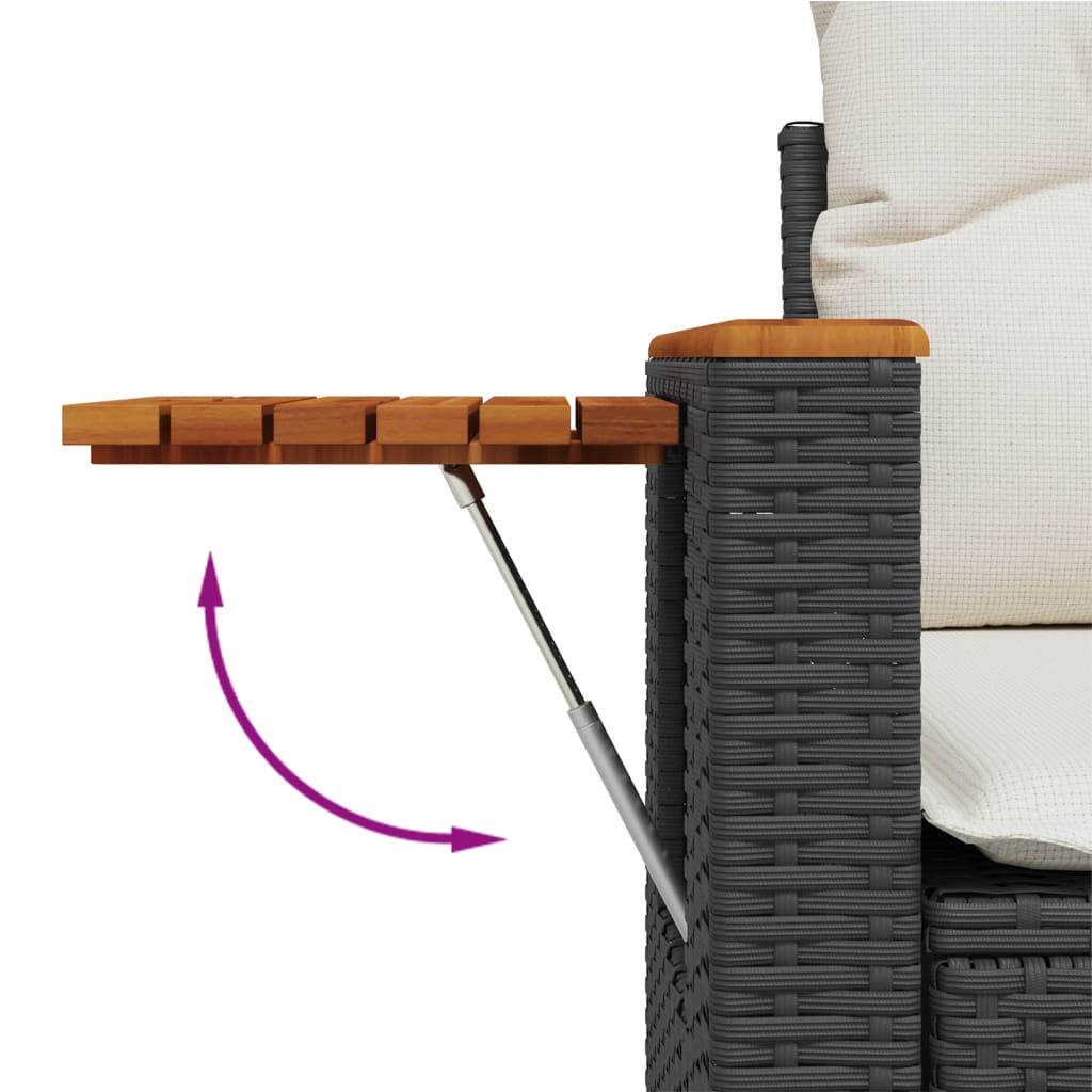 Gartensofa mit Kissen 2-Sitzer Schwarz Poly Rattan