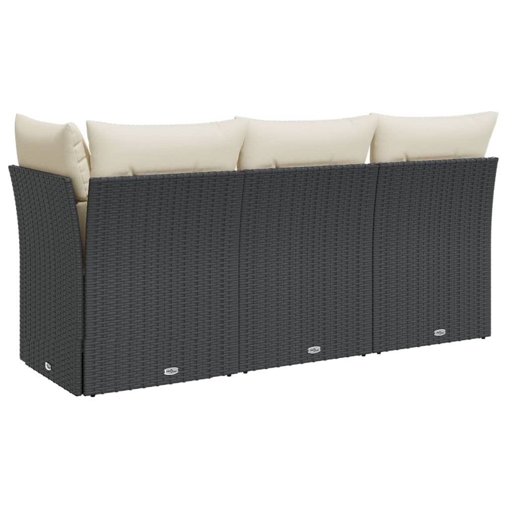 Gartensofa mit Kissen 3-Sitzer Schwarz Poly Rattan