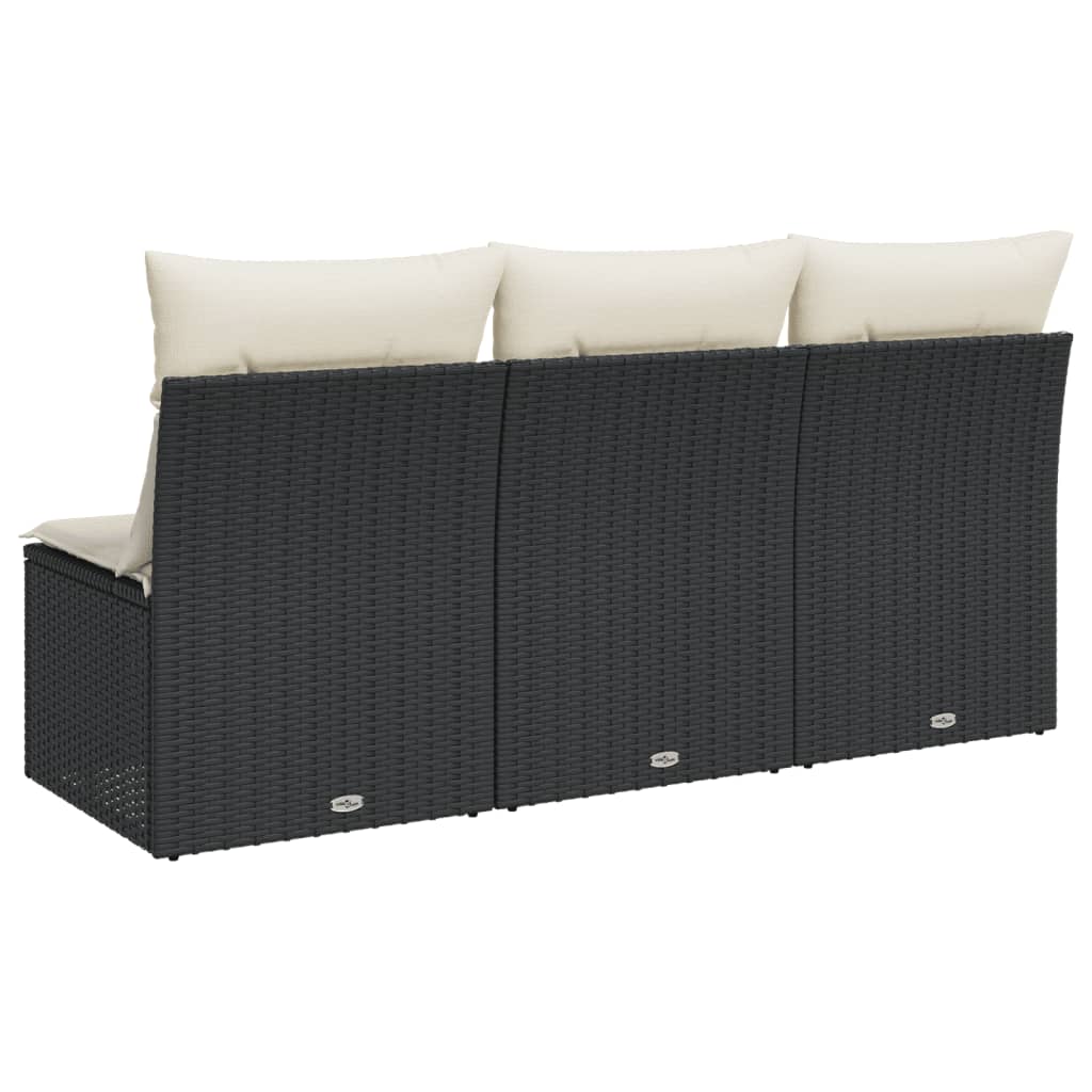 Gartensofa mit Kissen 3-Sitzer Schwarz Poly Rattan