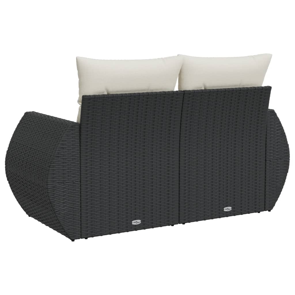 Gartensofa mit Kissen 2-Sitzer Schwarz Poly Rattan