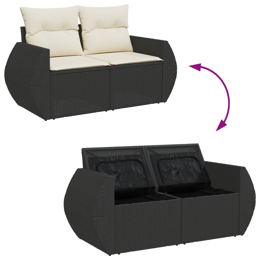 Gartensofa mit Kissen 2-Sitzer Schwarz Poly Rattan