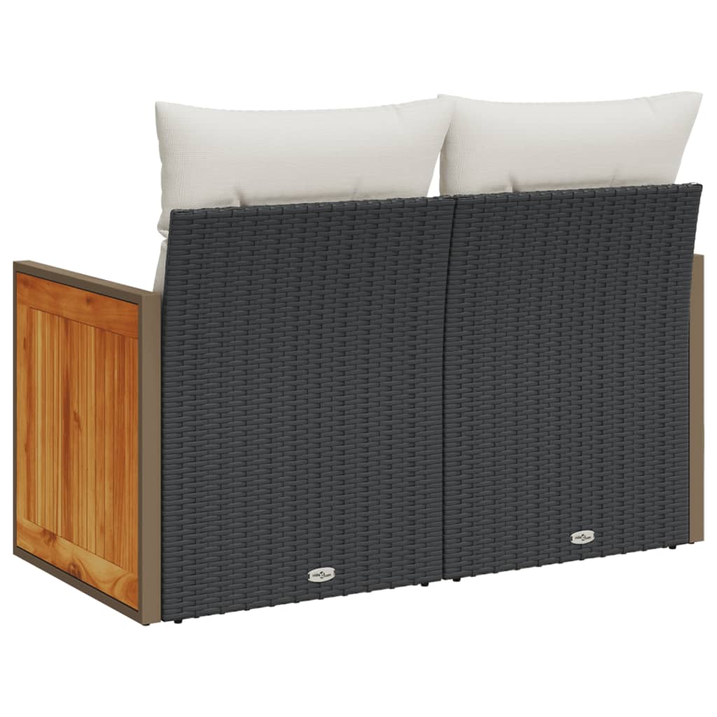 Gartensofa mit Kissen 2-Sitzer Schwarz Poly Rattan