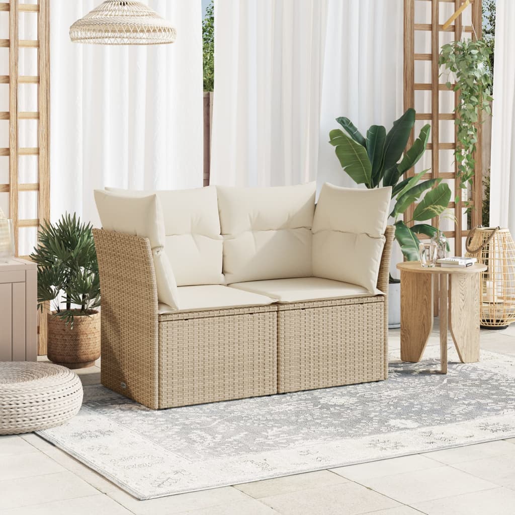 Gartensofa mit Kissen 2-Sitzer Beige Poly Rattan