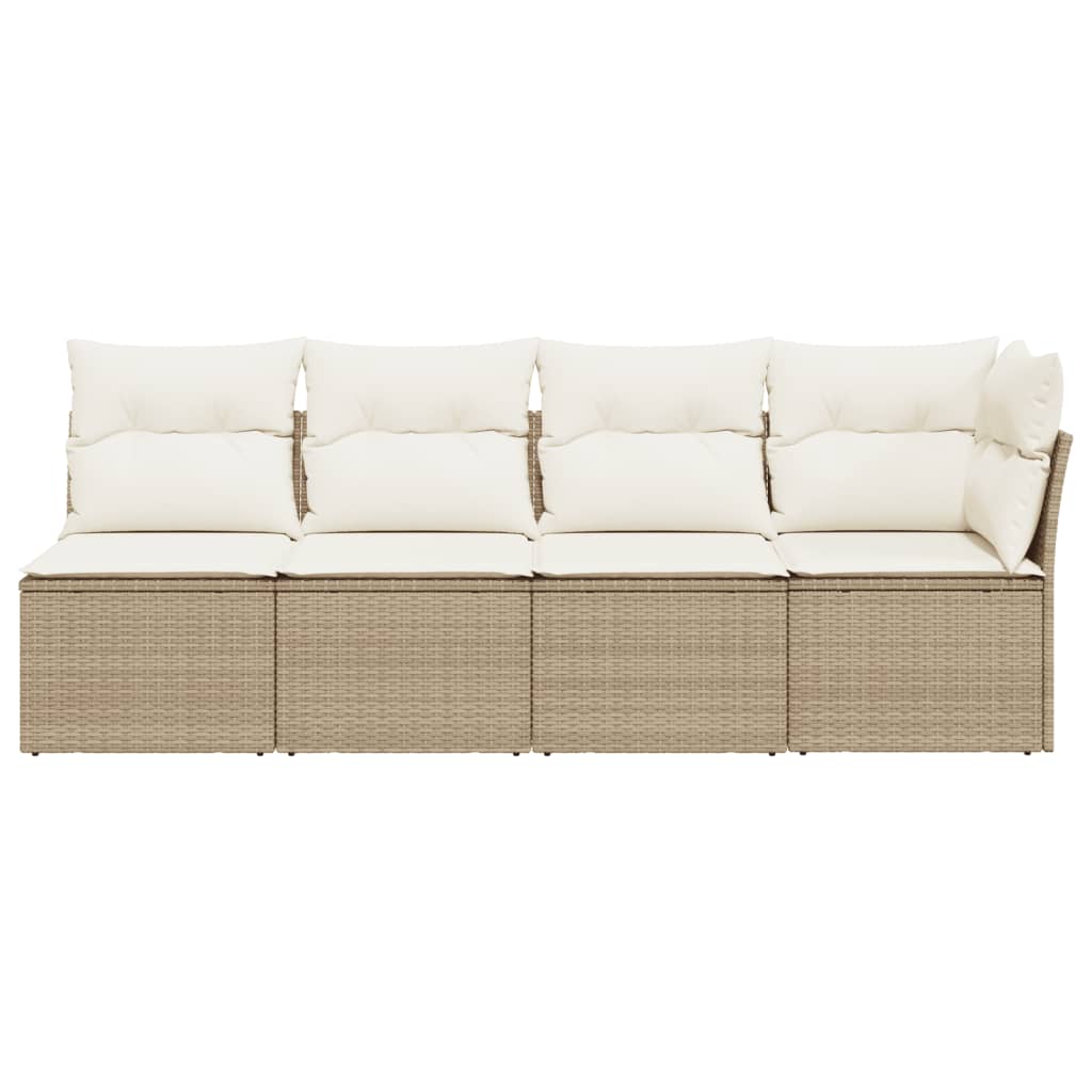 Gartensofa mit Kissen 4-Sitzer Beige Poly Rattan