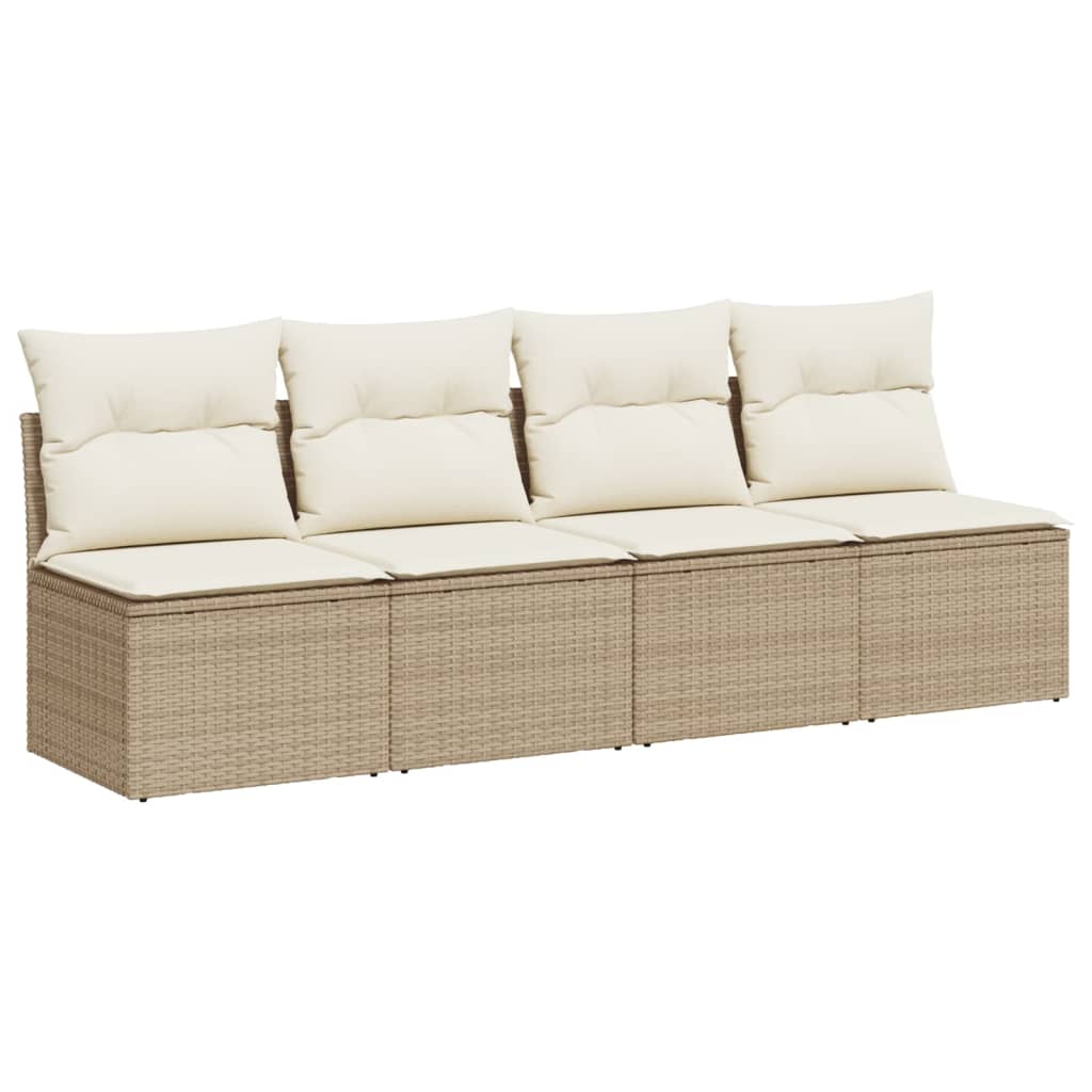 Gartensofa mit Kissen 4-Sitzer Beige Poly Rattan