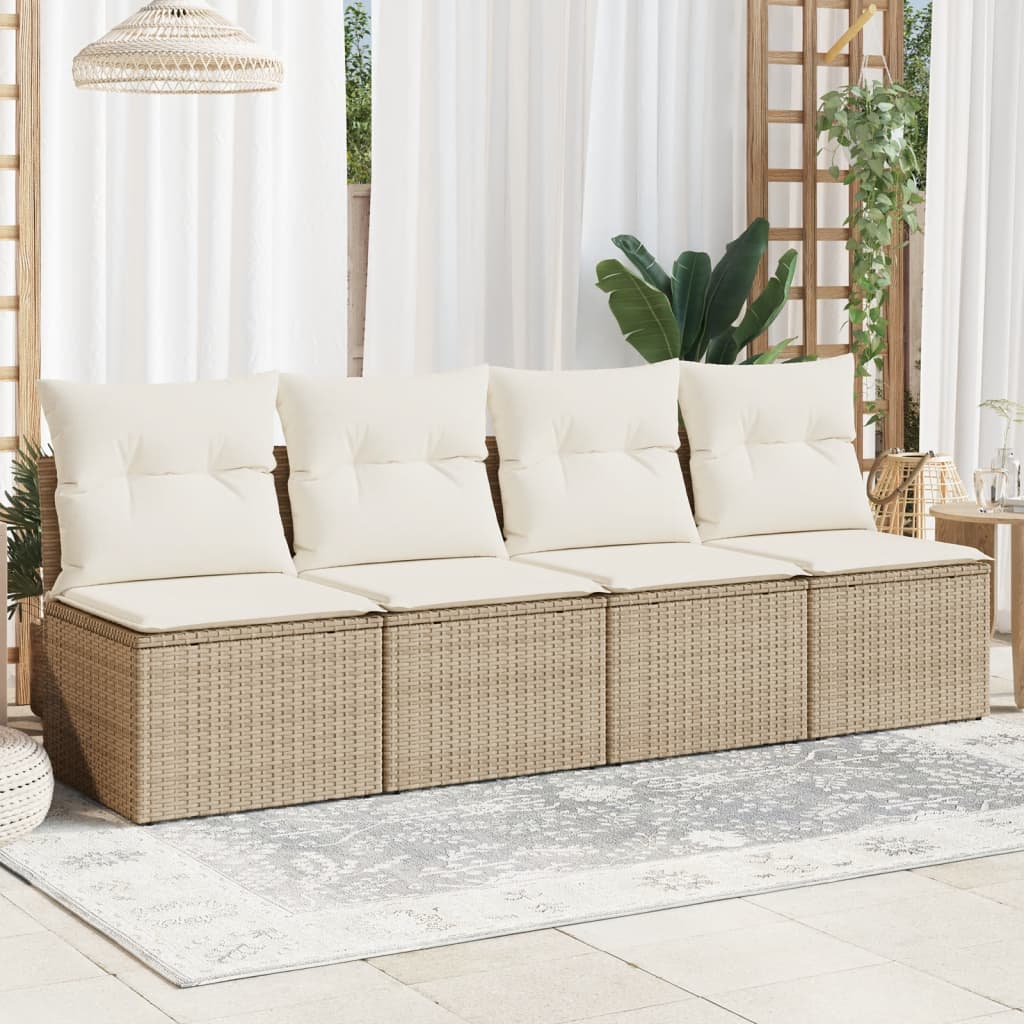 Gartensofa mit Kissen 4-Sitzer Beige Poly Rattan