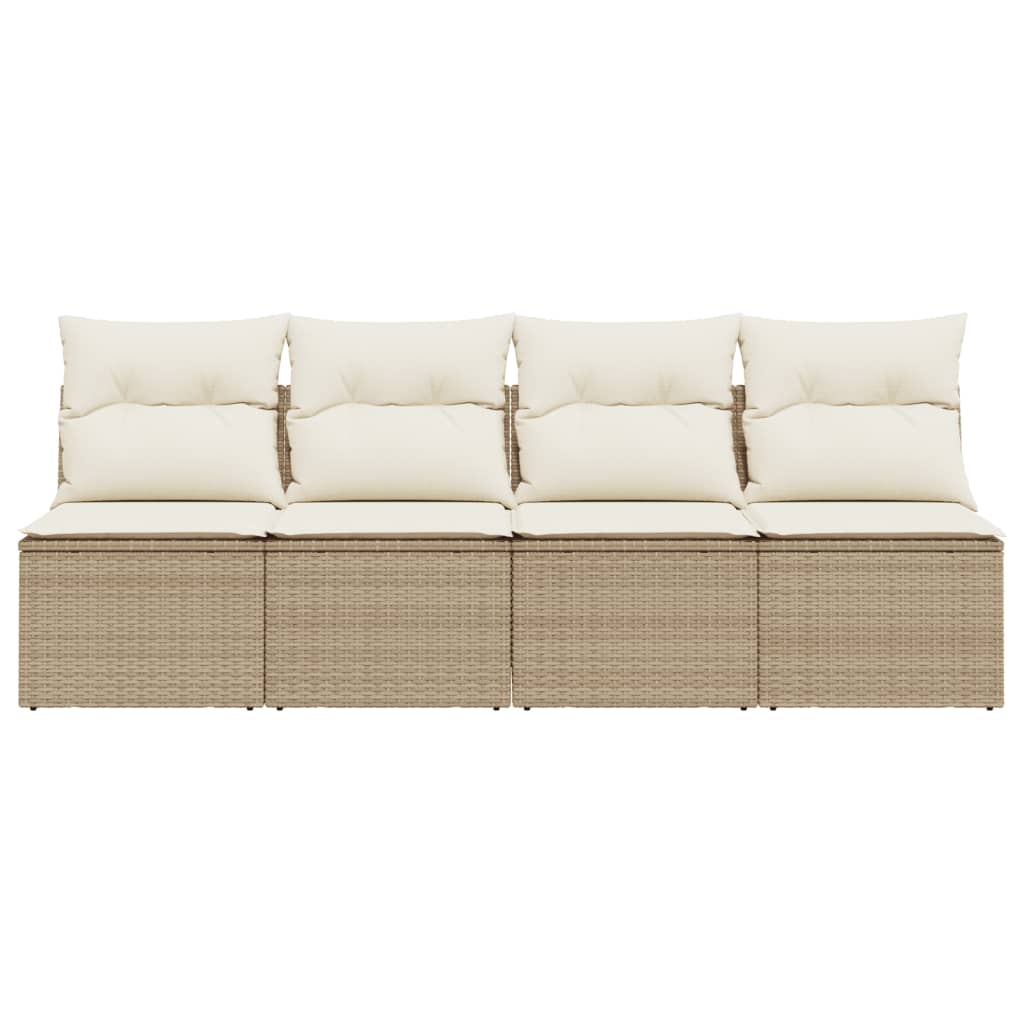 Gartensofa mit Kissen 4-Sitzer Beige Poly Rattan