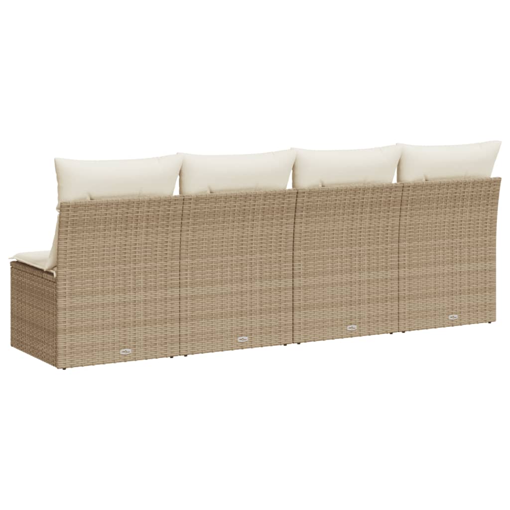 Gartensofa mit Kissen 4-Sitzer Beige Poly Rattan