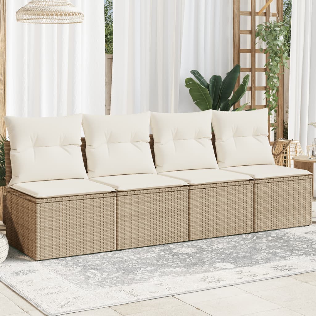 Gartensofa mit Kissen 4-Sitzer Beige Poly Rattan